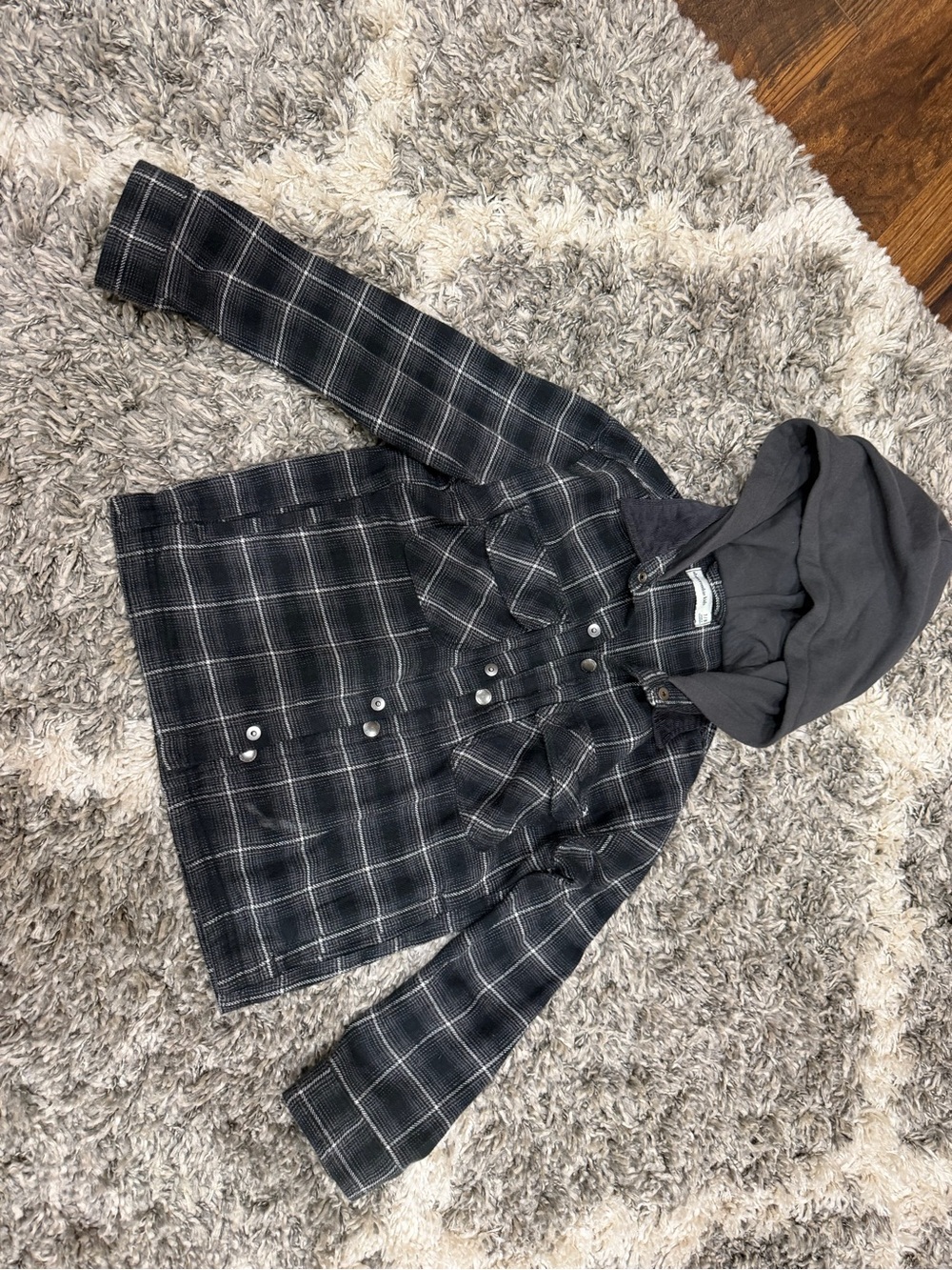 abercrombie kids Black & Gray Plaid Hooded Jacket